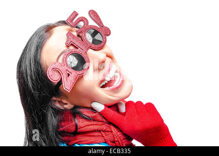 Girl with glasses in 2015. New Year`s concept. Stock Photo